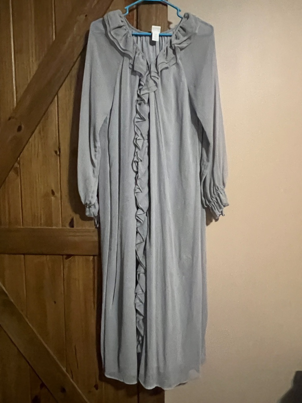 H&M Light Gray Ruffle-Trim Long Duster